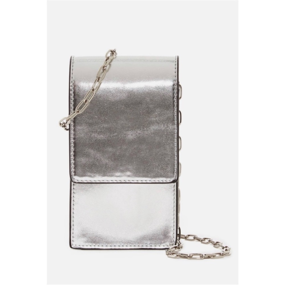 French Connection Charlotte Silver Mini Crossbody Phone Purse Chain Strap